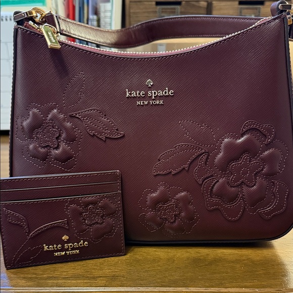 kate spade Handbags - Like new Kate Spade purse and card wallet set! Rich burgundy floral!